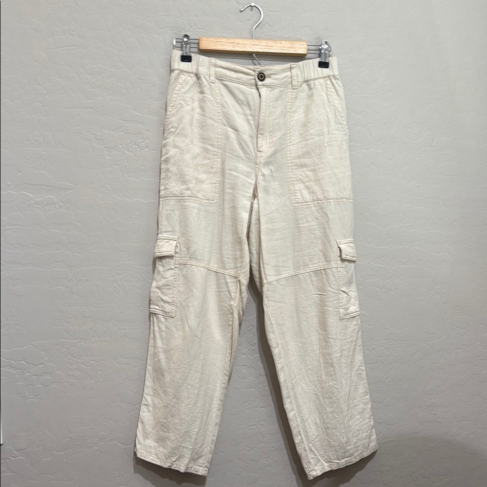 Anthropologie Pilcro Linen Cargo Wide Leg Pants in Cream, SP